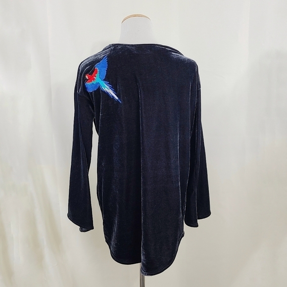 Van Palma Stretch Velour Cardigan Gray Parrot Embroidery - Picture 3 of 8